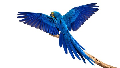 Blue macaw in flight
