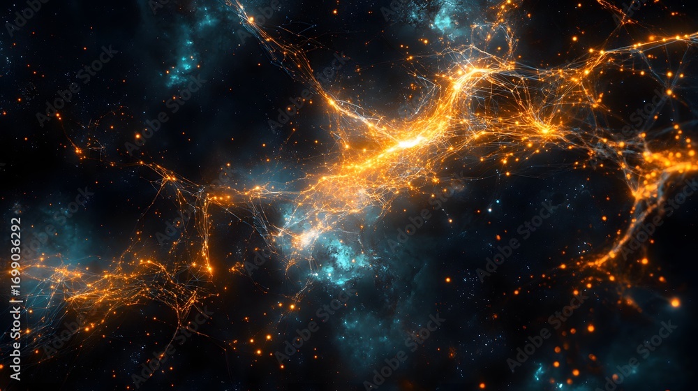 Aufkleber a captivating display of luminous, interconnected pathways across a dark cosmic backdrop, highlighte