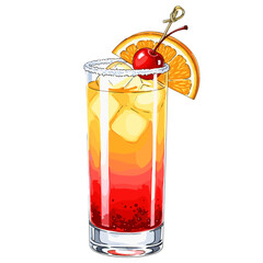 Refreshing Citrus Cocktail with Ice, Cherry, and Orange Slice for Summer Parties