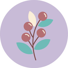 Fototapeta premium Botanical illustration of a branch with berries and leaves on a pastel purple background