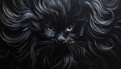 Black cat with long flowing hair