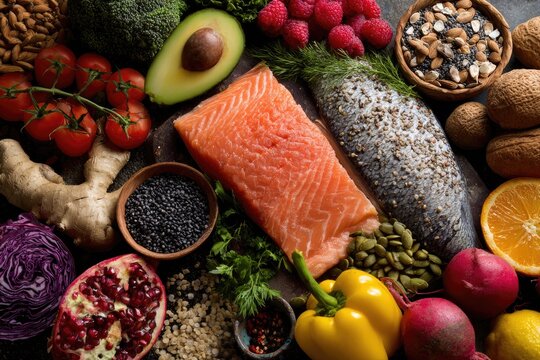 Colorful array of fresh foods (1) - Powered by Adobe