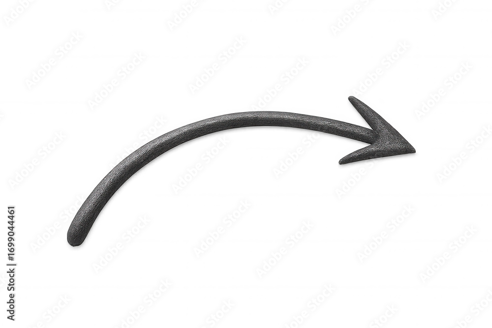 Poster curving gray arrow pointing right, featuring a transparent background, symbolizes direction and move