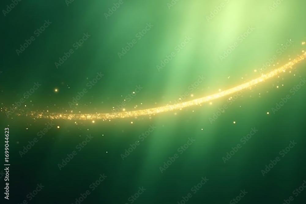 Poster generative ai artwork: sparkling glow trail in green backdrop.