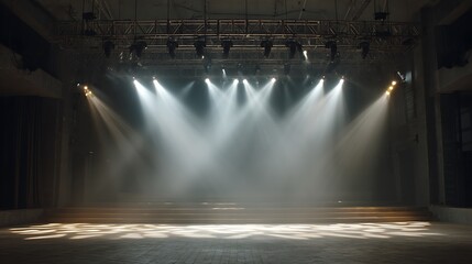 Musical performance stage decorated with dramatic chandeliers high resolution picture