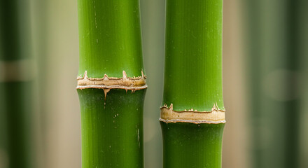 Obraz premium Bamboo Stalks Close-up in Fresh Green with Natural Lighting on Blurred Background for Eco-Friendly Design