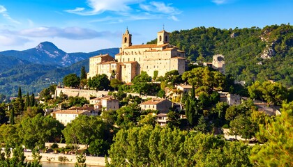 Obraz premium Picturesque hilltop village nestled in mountains