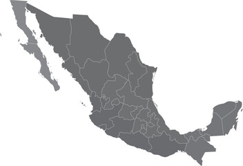 Grey Map of Mexico With Regions 