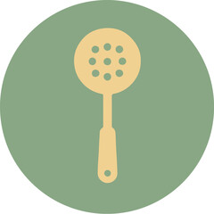 Light yellow slotted spoon with perforated head on green background