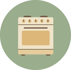 Fototapeta premium Minimalist white kitchen stove with beige oven door on green background