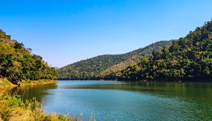 Serene mountain lake landscape