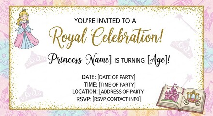 Charming princess birthday invitation design with fairytale elements