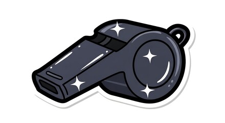 A sleek, black whistle, perfect for calling attention or signaling instructions.