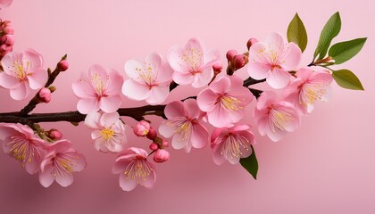 pink spring cherry blossom flowers on a tree branch isolated against a flat background