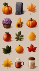 Fall harvest display featuring pumpkins flowers and leaves in warm autumn colors