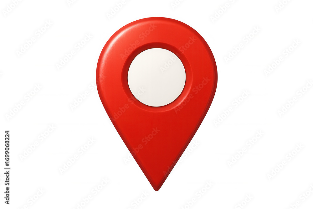 Poster red location pin indicating specific place on transparent background, useful for indicating point of