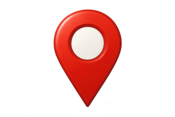 Red location pin indicating specific place on transparent background, useful for indicating point of interest on map