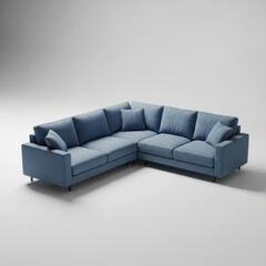 Obraz premium Stylish corner sofa with minimalist design and comfortable blue cushions