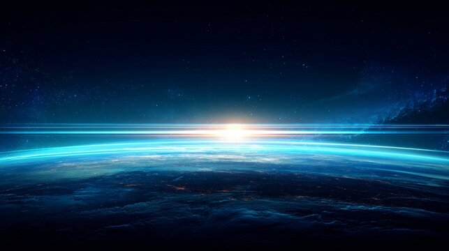 Vibrant blue light effect background with glowing neon beams and retro futuristic atmosphere, cosmic energy waves, digital sci fi grid design, space abstract concept - Powered by Adobe