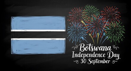 Botswana Independence Day Chalkboard Art with Flag and Fireworks Celebration