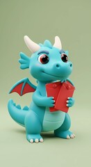 Cute 3D clay-style dragon holding red envelopes, pastel background, kawaii festive character design. 