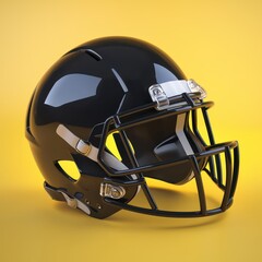 Fototapeta premium Glossy Black American Football Helmet on Bright Yellow Background
