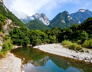 Serene mountain river valley