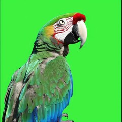 Fototapeta premium Colorful Parrot Portrait Isolated on Bright Green Background
