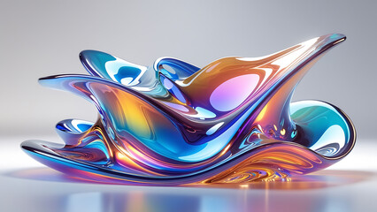 Iridescent Abstract Glass Fluid Sculpture
