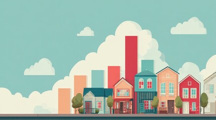 Obraz premium Real estate investment infographic flat design side view property market theme animation colored pastel.