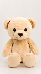 Obraz premium Beige teddy bear, sitting, front view