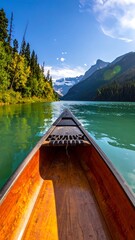 Canoeing through a serene mountain lake