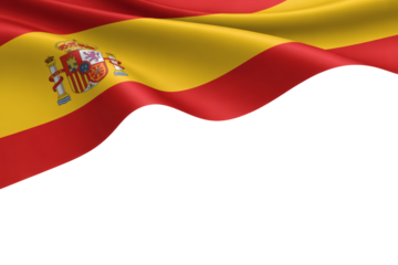 Realistic Spanish Flag Waving Gently with National Emblem and Copy Space Below on Transparent Background