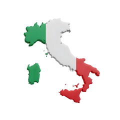 Three Dimensional 3D Render of Italy Map Decorated with National Flag and Realistic Country Form