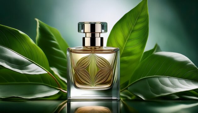 perfume bottle with leafy foliage