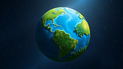 Fototapeta premium Abstract globe illustration with lush vegetation, floating in a starry cosmic background.