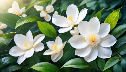 Obraz premium serene white flowers and lush green leaves a beautiful natural floral background
