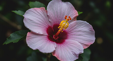 Fototapeta premium Capture the delicate beauty of a vibrant hibiscus bloom for your next floral-themed project today