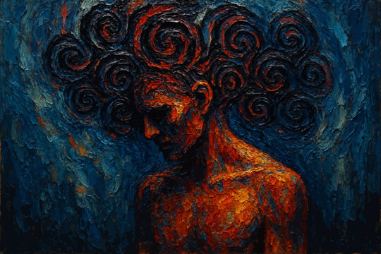 Human body merged with negative thought patterns