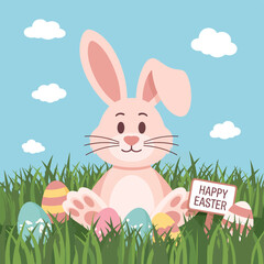 Easter bunny flat vector illustration background