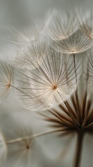 Close-up of dandelion seed heads, delicate and airy