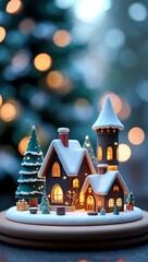 Obraz premium Cozy Miniature Christmas Village Scene Under Twinkling Lights