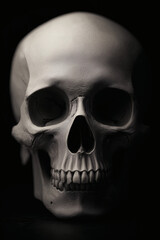 Obraz premium Close-Up of Elegant Decorative Human Skull with Detailed Teeth and Dramatic Lighting