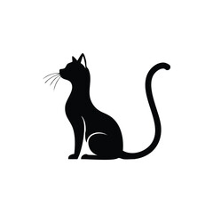 Fototapeta premium Elegant black cat silhouette isolated on white background a minimalist design