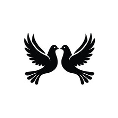 Obraz premium Two elegant black doves in silhouette facing each other with spread wings