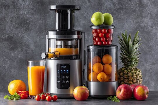 Modern juicer with fresh fruit and vegetables - Powered by Adobe