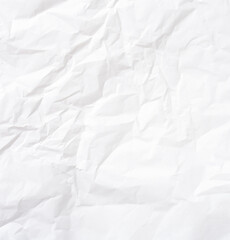 Top view and full frame of wrinkled or crumpled white paper texture used as crumpled white paper background texture in decorative art work