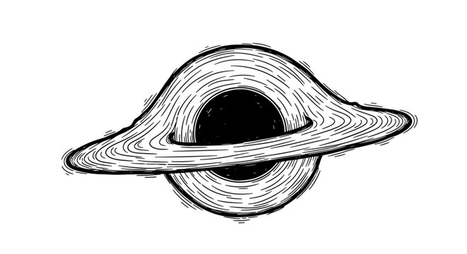 Black Hole Illustration with Accretion Disk on White Background
