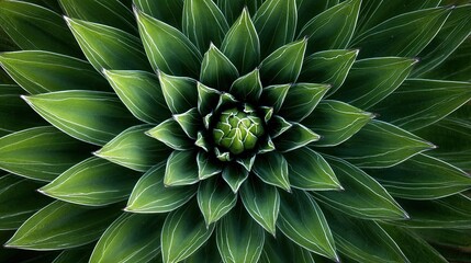 Close-up symmetrical rosette of dark-green leaves