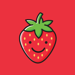 Obraz premium A cartoon strawberry with a smiling face on a red background